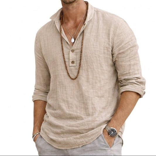 Hombre Camisa con cuello henley y manga larga-Shirts for men-Casaluzia