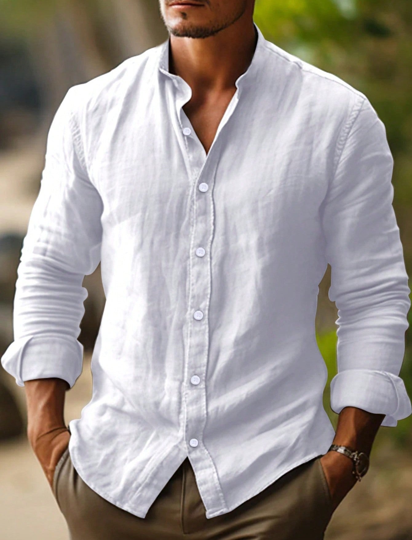 Hombre Camisa con cuello mandarín y cierre de botones-Shirts for men-Casaluzia
