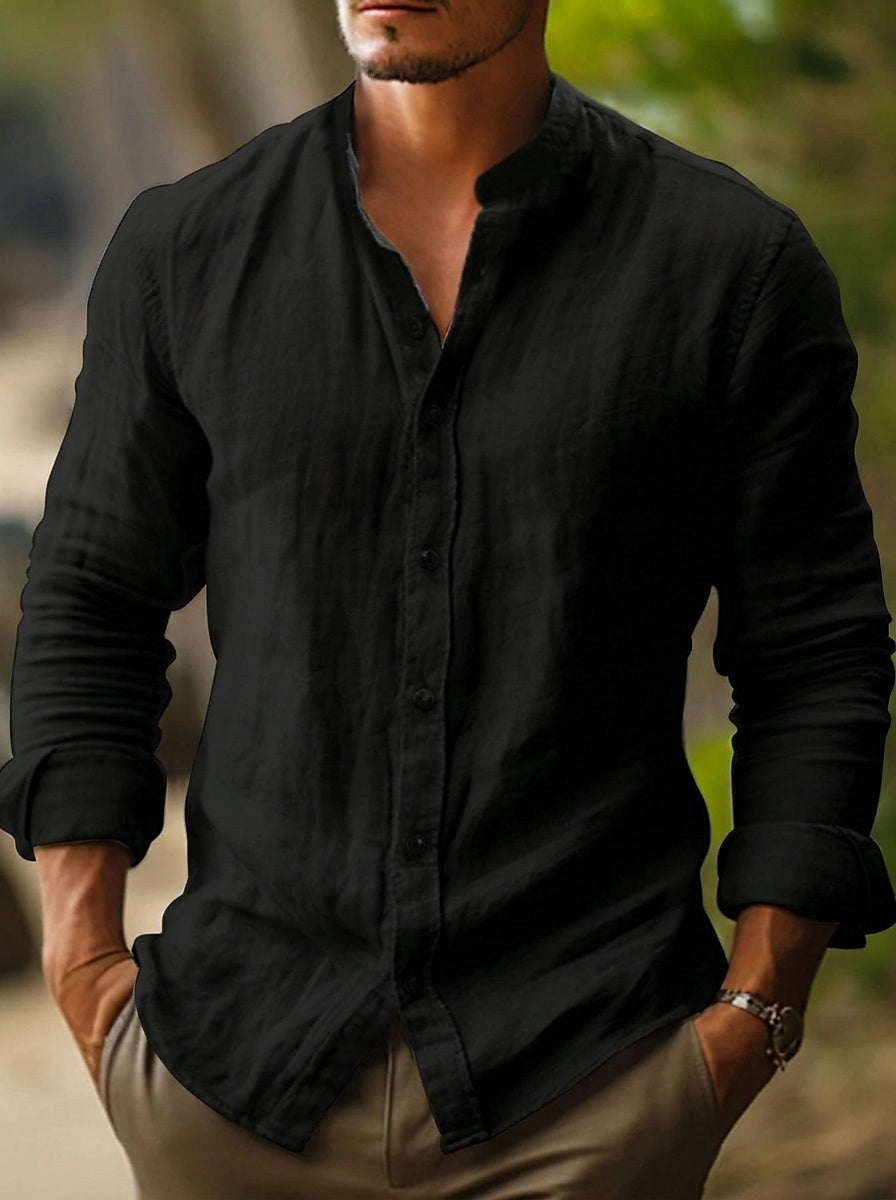 Hombre Camisa con cuello mandarín y cierre de botones-Shirts for men-Casaluzia