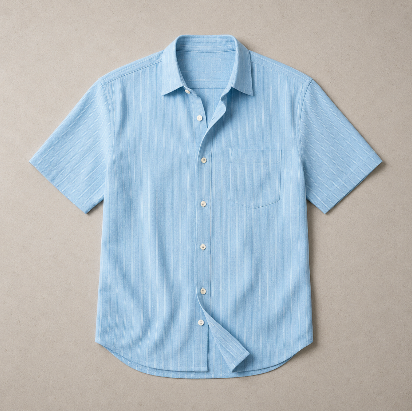 Hombre Camisa de manga corta con botones y bolsillo frontal y textura de rayas verticales-Shirts for men-Casaluzia