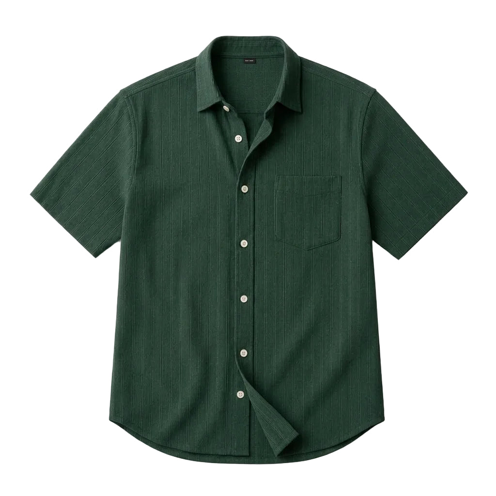 Hombre Camisa de manga corta con botones y bolsillo frontal y textura de rayas verticales-Shirts for men-Casaluzia