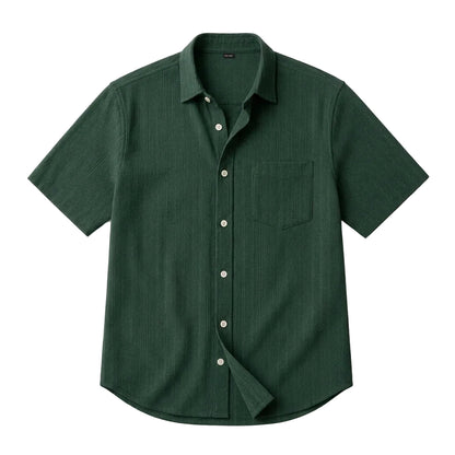 Hombre Camisa de manga corta con botones y bolsillo frontal y textura de rayas verticales-Shirts for men-Casaluzia