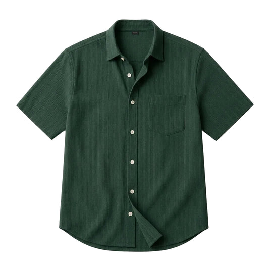 Hombre Camisa de manga corta con botones y bolsillo frontal y textura de rayas verticales-Shirts for men-Casaluzia
