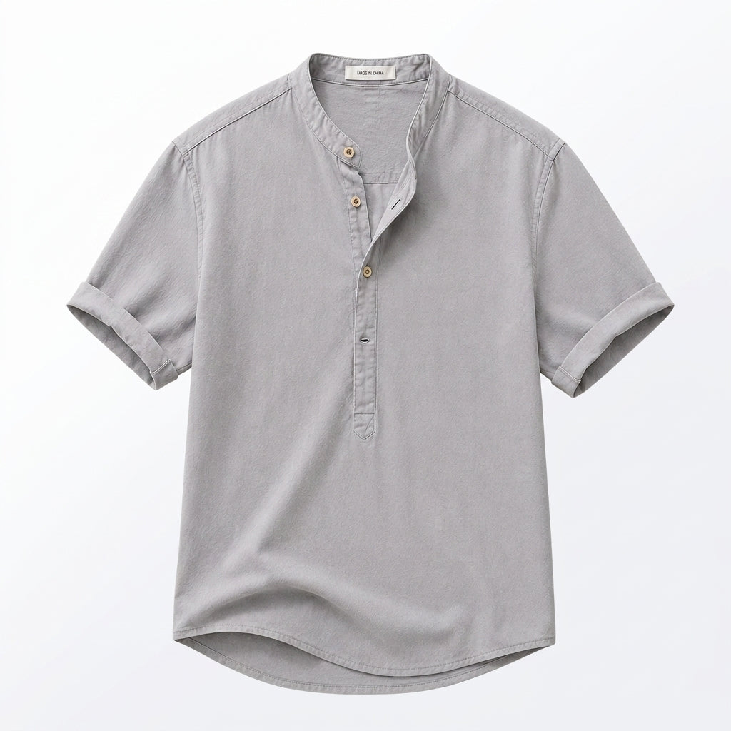 Hombre Camisa de manga corta con cuello mao y cierre parcial de botones-Shirts for men-Casaluzia