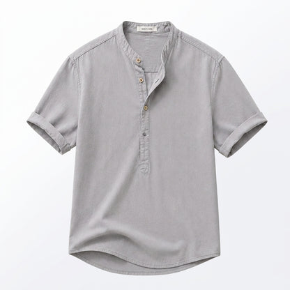 Hombre Camisa de manga corta con cuello mao y cierre parcial de botones-Shirts for men-Casaluzia