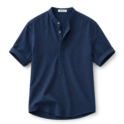 Hombre Camisa de manga corta con cuello mao y cierre parcial de botones-Shirts for men-Casaluzia