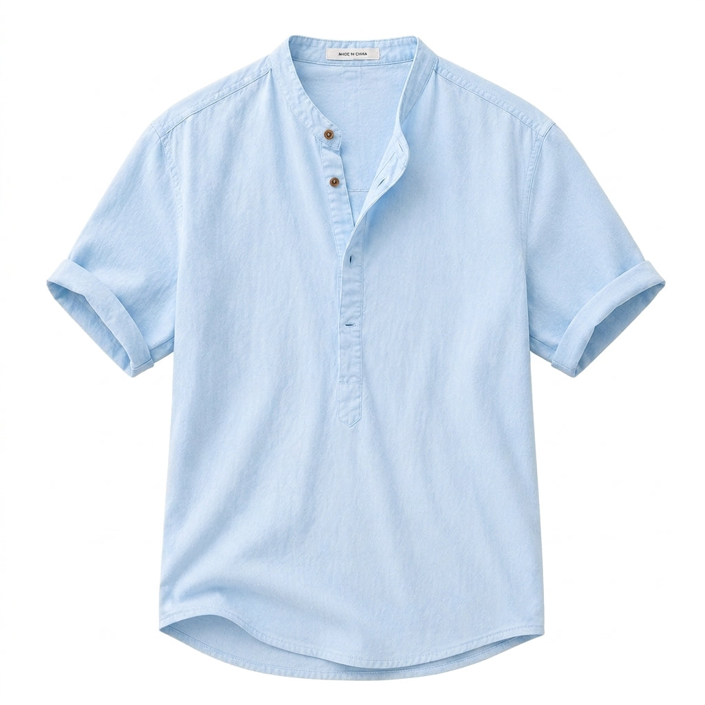 Hombre Camisa de manga corta con cuello mao y cierre parcial de botones-Shirts for men-Casaluzia