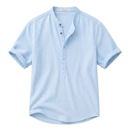Hombre Camisa de manga corta con cuello mao y cierre parcial de botones-Shirts for men-Casaluzia
