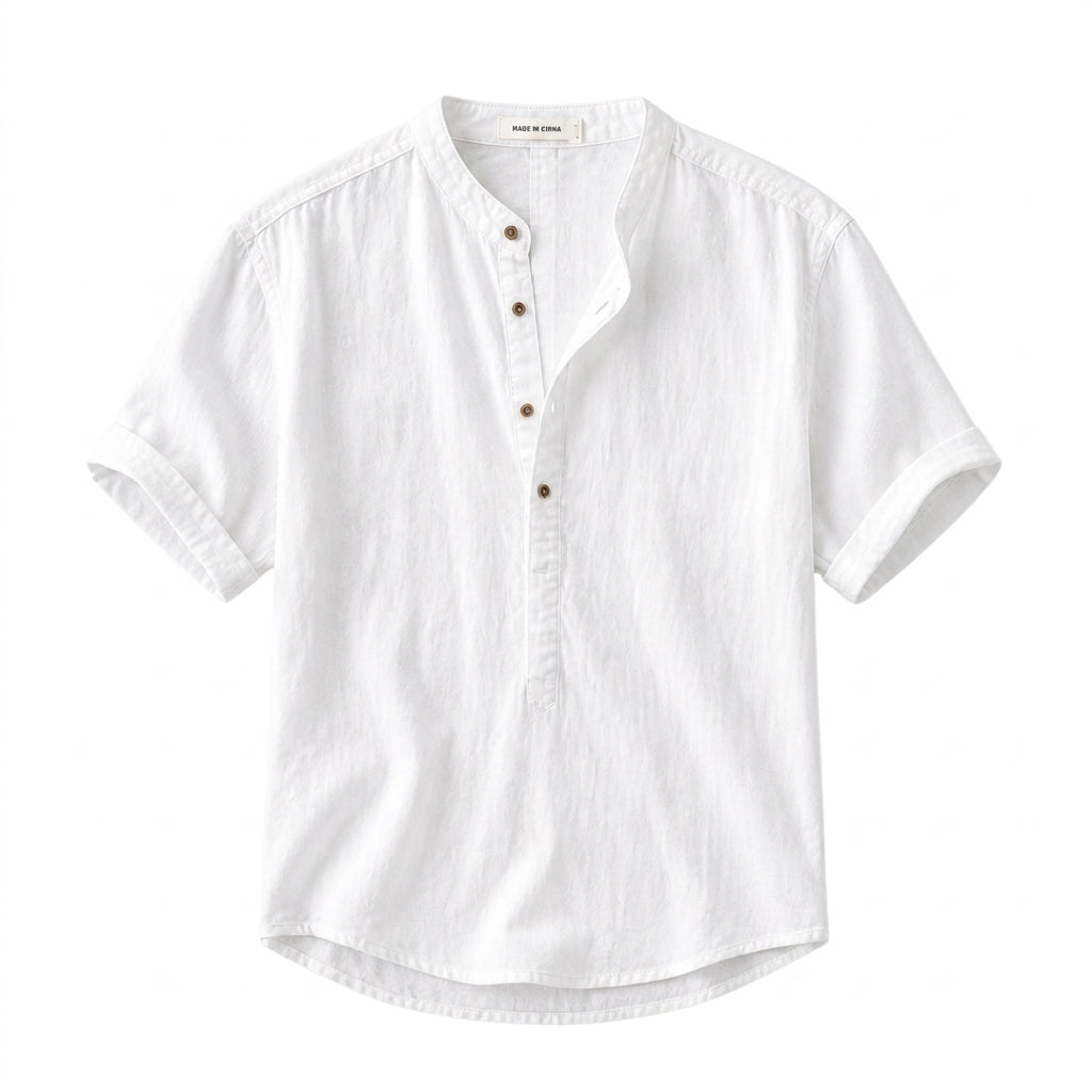 Hombre Camisa de manga corta con cuello mao y cierre parcial de botones-Shirts for men-Casaluzia