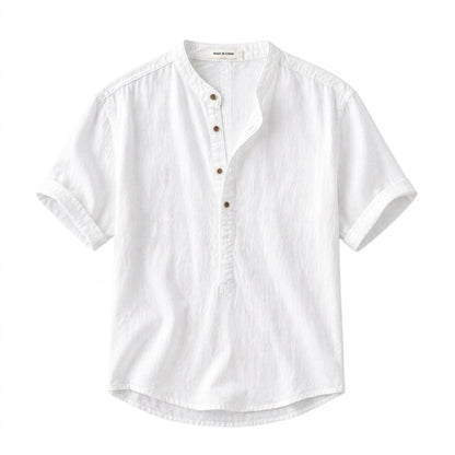 Hombre Camisa de manga corta con cuello mao y cierre parcial de botones-Shirts for men-Casaluzia