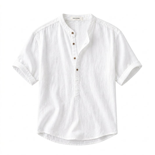 Hombre Camisa de manga corta con cuello mao y cierre parcial de botones-Shirts for men-Casaluzia