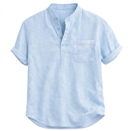 Hombre Camisa tipo Henley con cuello banda y manga corta con puños vueltos y bolsillo frontal-Shirts for men-Casaluzia