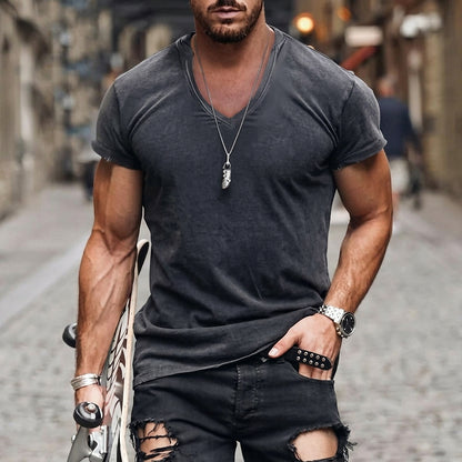 Hombre Camiseta de Manga Corta con Cuello en V-T-shirt for men-Casaluzia