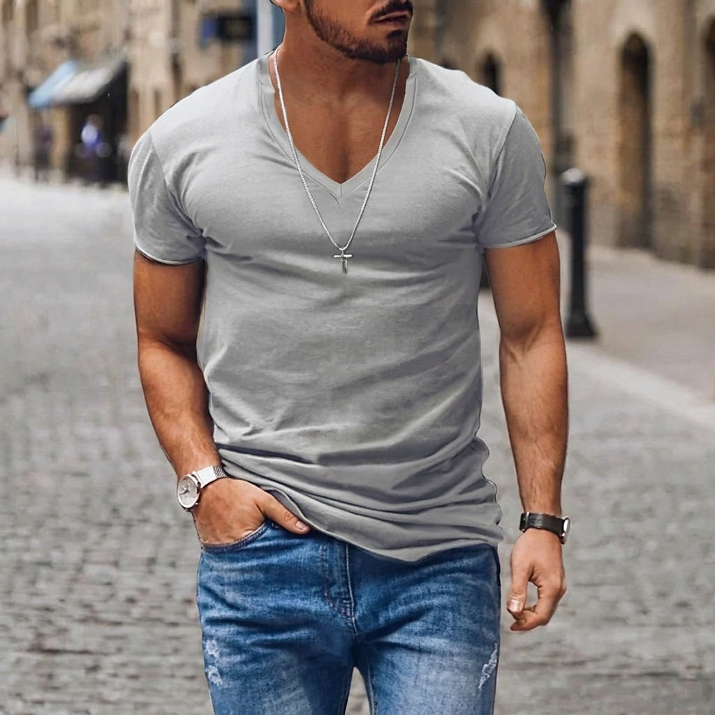 Hombre Camiseta de Manga Corta con Cuello en V-T-shirt for men-Casaluzia
