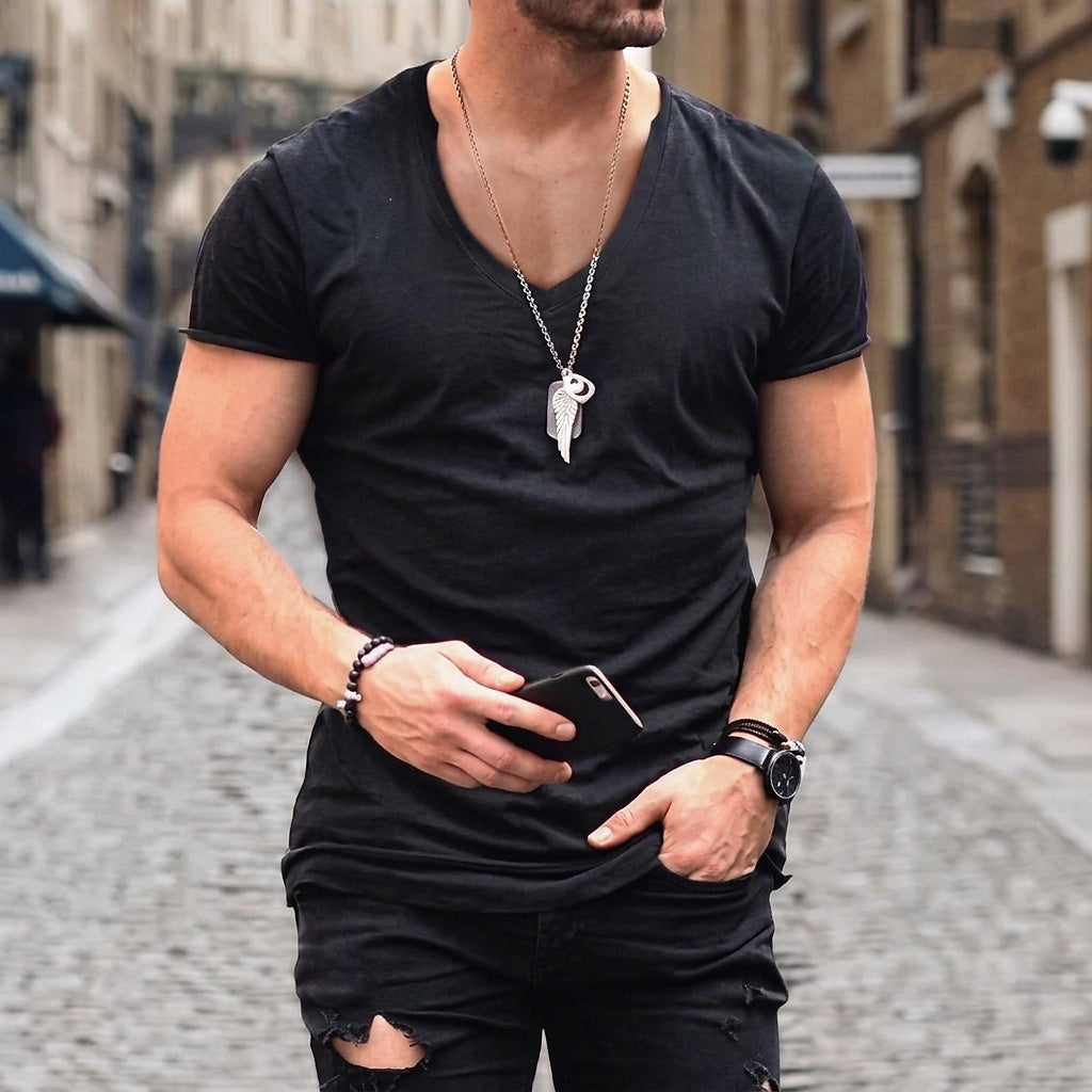 Hombre Camiseta de Manga Corta con Cuello en V-T-shirt for men-Casaluzia