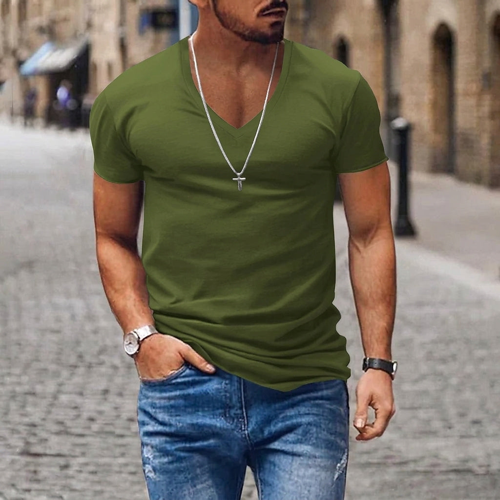 Hombre Camiseta de Manga Corta con Cuello en V-T-shirt for men-Casaluzia