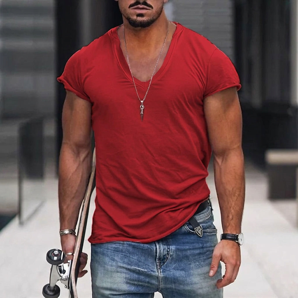 Hombre Camiseta de Manga Corta con Cuello en V-T-shirt for men-Casaluzia