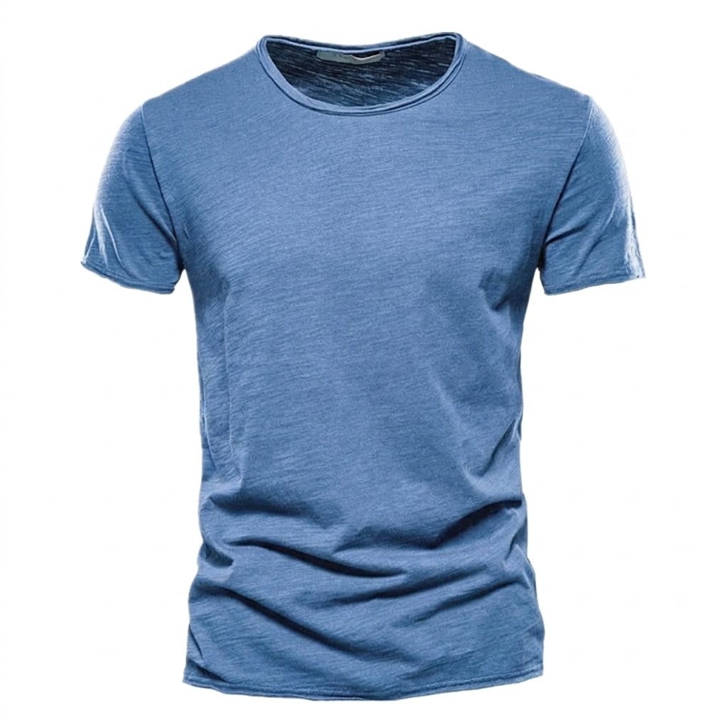 Hombre Camiseta de manga corta con cuello redondo y textura flameada-t-shirt for men-Casaluzia