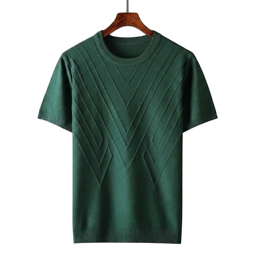 Hombre Camiseta de punto con cuello redondo y patrón geométrico en relieve-T-shirt for men-Casaluzia