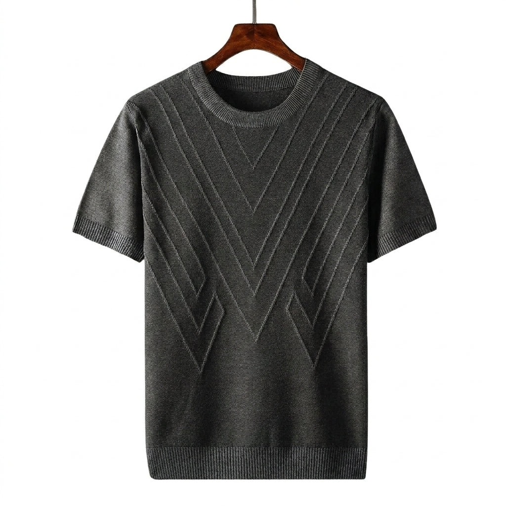 Hombre Camiseta de punto con cuello redondo y patrón geométrico en relieve-T-shirt for men-Casaluzia