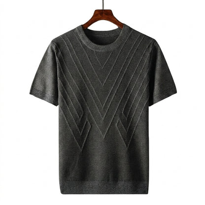 Hombre Camiseta de punto con cuello redondo y patrón geométrico en relieve-T-shirt for men-Casaluzia