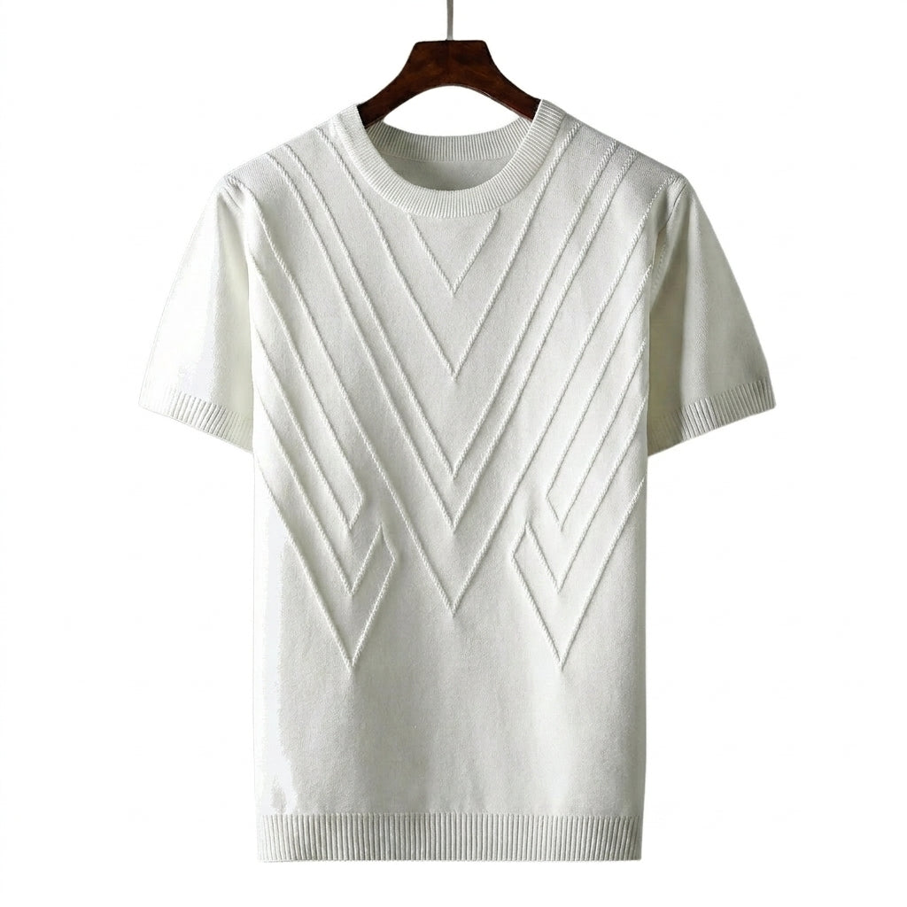 Hombre Camiseta de punto con cuello redondo y patrón geométrico en relieve-T-shirt for men-Casaluzia