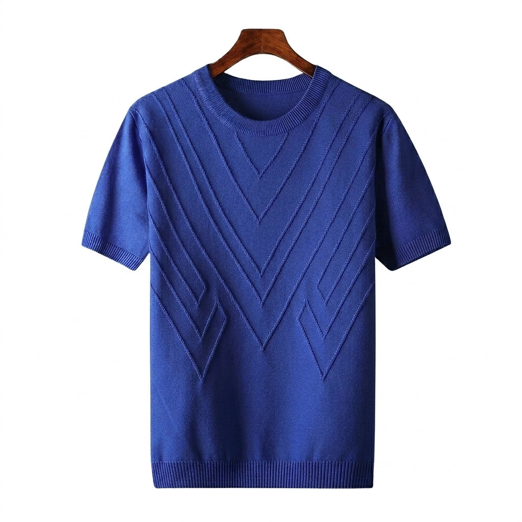 Hombre Camiseta de punto con cuello redondo y patrón geométrico en relieve-T-shirt for men-Casaluzia
