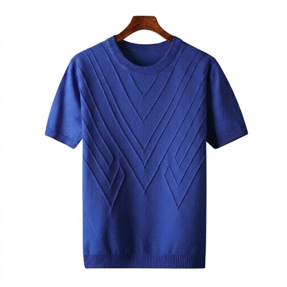 Hombre Camiseta de punto con cuello redondo y patrón geométrico en relieve-T-shirt for men-Casaluzia