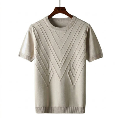 Hombre Camiseta de punto con cuello redondo y patrón geométrico en relieve-T-shirt for men-Casaluzia