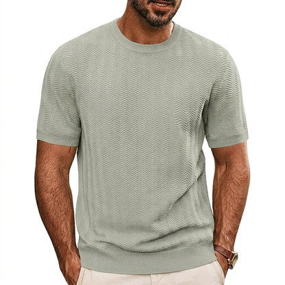 Hombre Camiseta de punto de manga corta con textura de chevrón y cuello redondo-T-shirt for men-Casaluzia