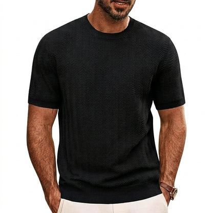 Hombre Camiseta de punto de manga corta con textura de chevrón y cuello redondo-T-shirt for men-Casaluzia