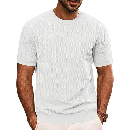 Hombre Camiseta de punto de manga corta con textura de chevrón y cuello redondo-T-shirt for men-Casaluzia