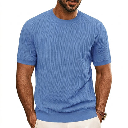 Hombre Camiseta de punto de manga corta con textura de chevrón y cuello redondo-T-shirt for men-Casaluzia