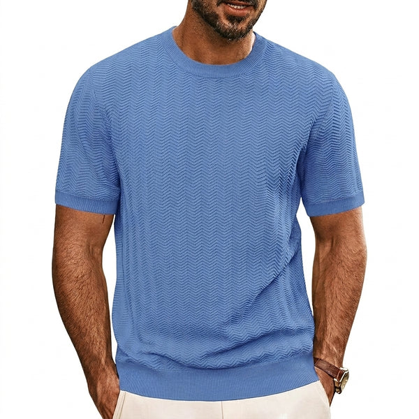 Hombre Camiseta de punto de manga corta con textura de chevrón y cuello redondo
