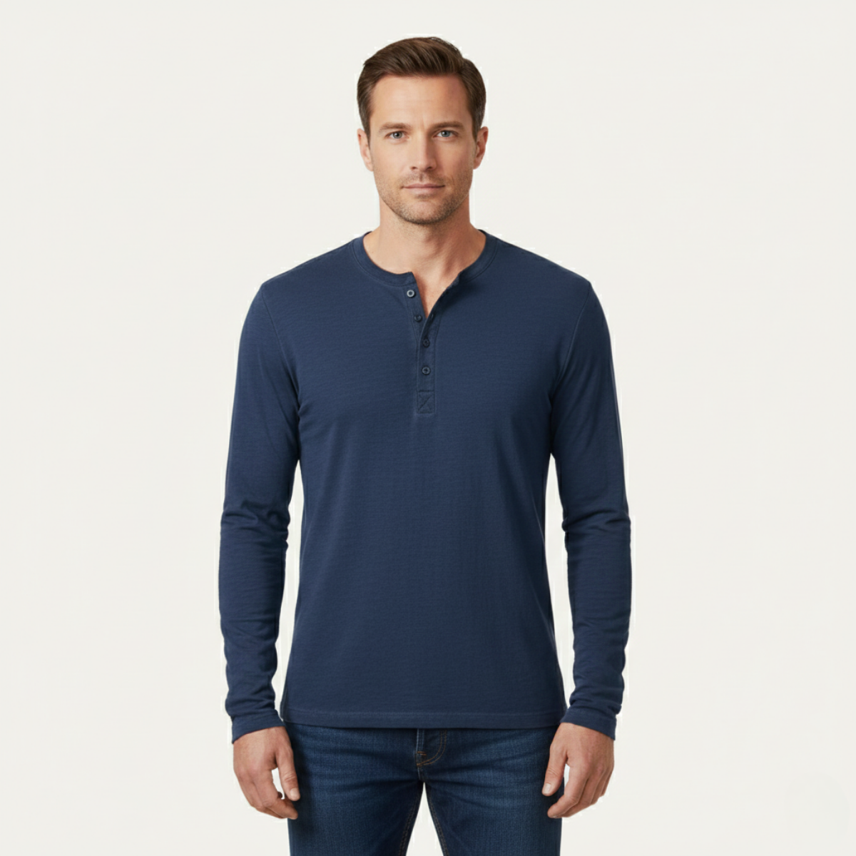 Hombre Camiseta Henley de manga larga con botones frontales-Shirts for men-Casaluzia