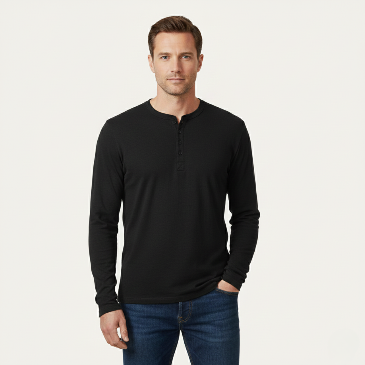 Hombre Camiseta Henley de manga larga con botones frontales-Shirts for men-Casaluzia