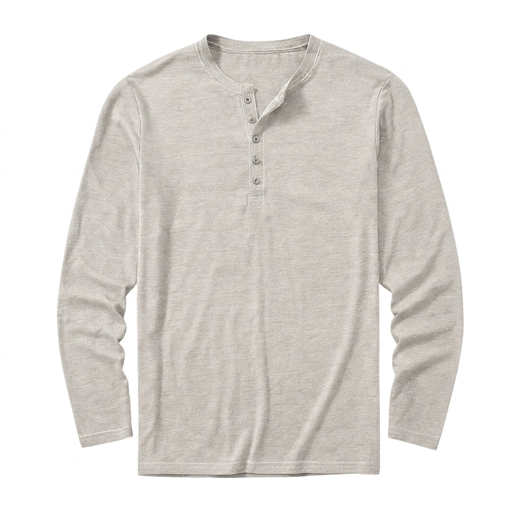 Hombre Camiseta Henley de manga larga con botones frontales-Shirts for men-Casaluzia