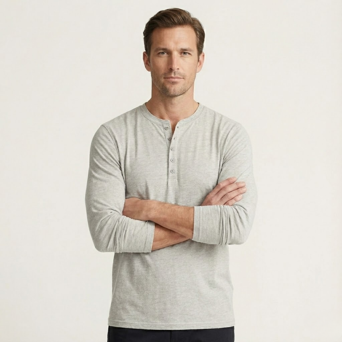 Hombre Camiseta Henley de manga larga con botones frontales-Shirts for men-Casaluzia