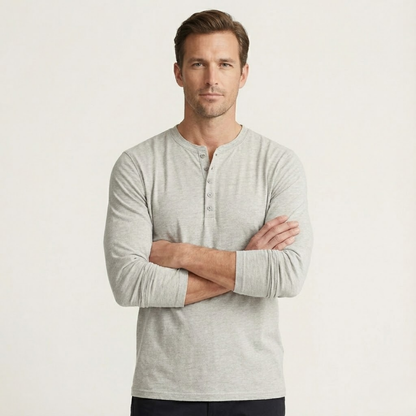 Hombre Camiseta Henley de manga larga con botones frontales-Shirts for men-Casaluzia