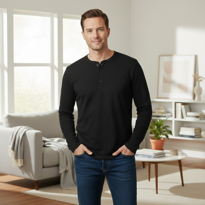 Hombre Camiseta Henley de manga larga con botones frontales-Shirts for men-Casaluzia