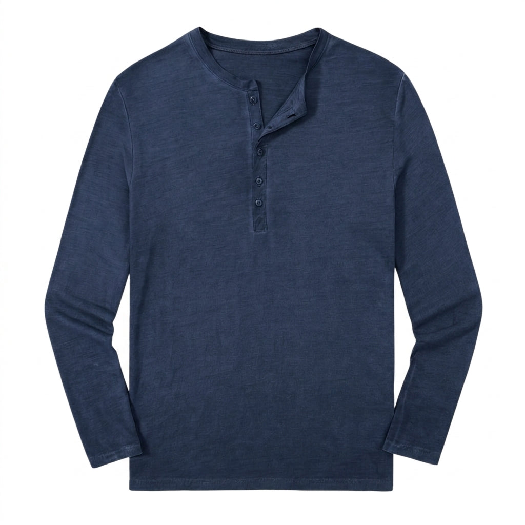 Hombre Camiseta Henley de manga larga con botones frontales-Shirts for men-Casaluzia