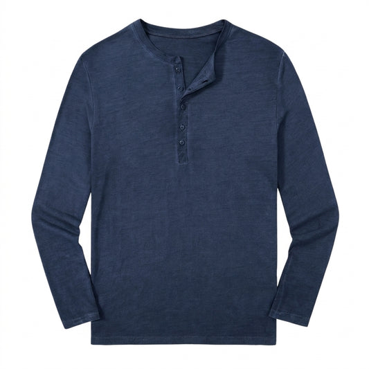 Hombre Camiseta Henley de manga larga con botones frontales-Shirts for men-Casaluzia