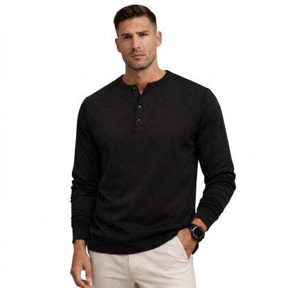 Hombre Camiseta henley de manga larga con tapeta de botones-Shirts for men-Casaluzia