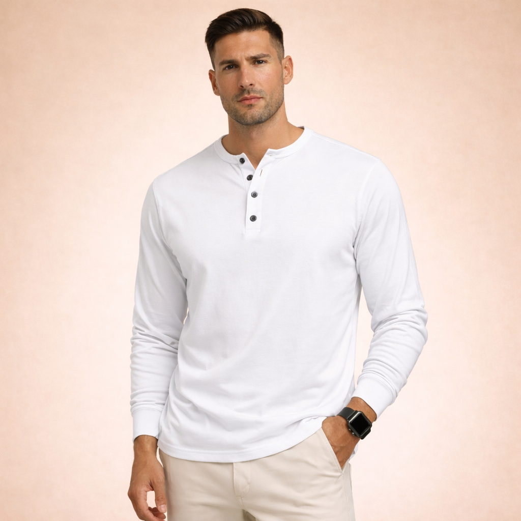 Hombre Camiseta henley de manga larga con tapeta de botones-Shirts for men-Casaluzia