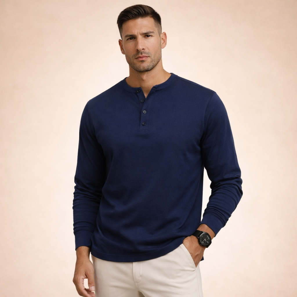 Hombre Camiseta henley de manga larga con tapeta de botones-Shirts for men-Casaluzia