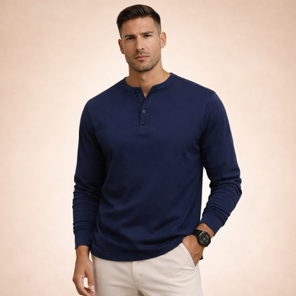 Hombre Camiseta henley de manga larga con tapeta de botones-Shirts for men-Casaluzia