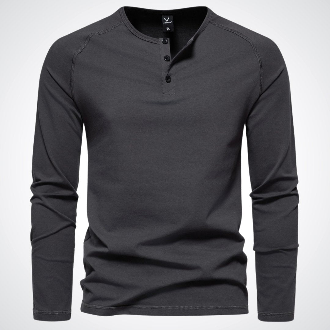 Hombre Camiseta henley de manga larga con tapeta de botones-Shirts for men-Casaluzia