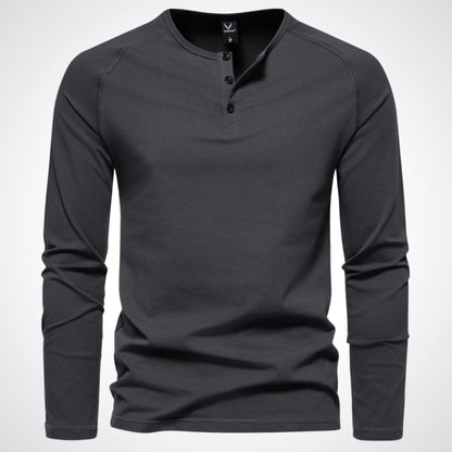 Hombre Camiseta henley de manga larga con tapeta de botones-Shirts for men-Casaluzia