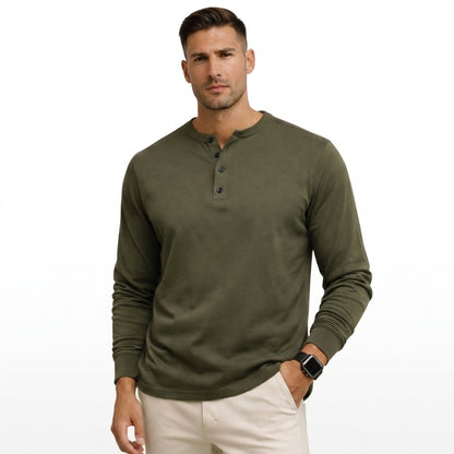 Hombre Camiseta henley de manga larga con tapeta de botones-Shirts for men-Casaluzia