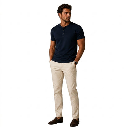Hombre Camiseta Henley Manga Corta Cuello Redondo Tres Botones-T-shirt for men-Casaluzia